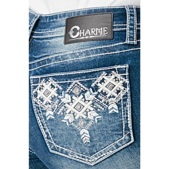 Charme by Grace in LA Jeans Women's Aztec Embroidered Bootcut Stretch Jeans - Picture 1 of 3